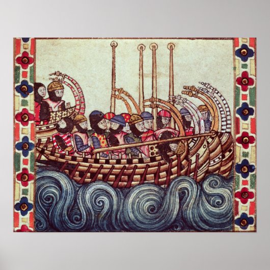 vertrek van een boot voor de kruistochten; poster (Voorkant)