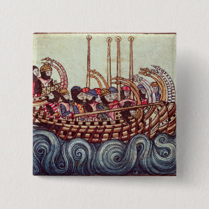 vertrek van een boot voor de kruistochten; vierkante button 5,1 cm