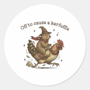 Vertrekken om een rel te schoppen Grappige rare bo Ronde Sticker