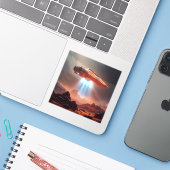 Vertrekpunt – Square Sci-Fi Reis Kunst Vinyl Stick Sticker (Laptop met iPhone)