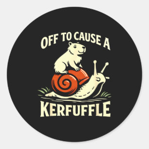 Vertrekt om een rel te schoppen grappige capybara ronde sticker