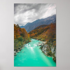 Vertrokken herfstdag van de rivier de Soča Sloveni Poster