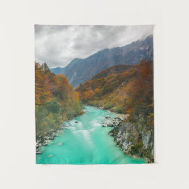 Vertrokken herfstdag van de rivier de Soča Sloveni Wandkleed