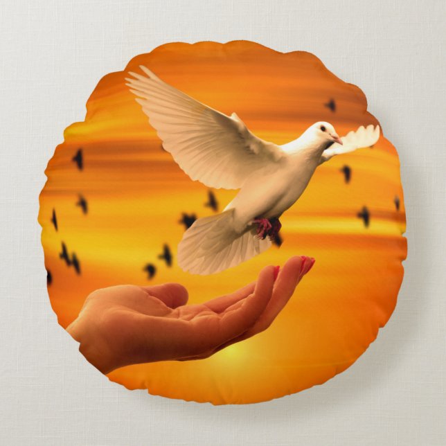 Vertrouw God met Dove in Hand Rond Kussen (Voorkant)