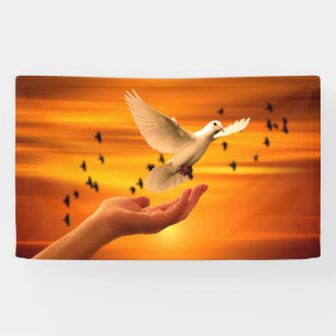 Vertrouw God met Dove in Hand Spandoek