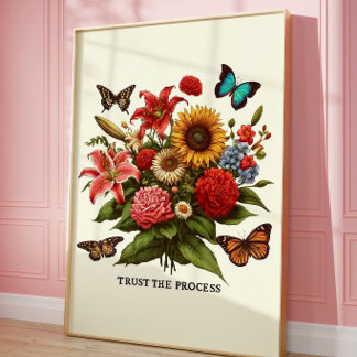 Vertrouw het Proces Bloemige Vlinderprint Poster