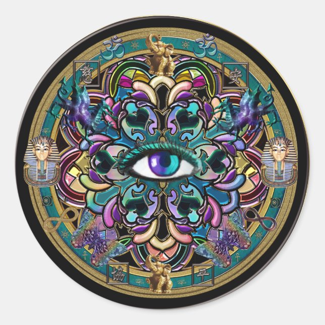 Vertrouw jezelf ~ De ogen van de wereld Mandala Ronde Sticker (Voorkant)