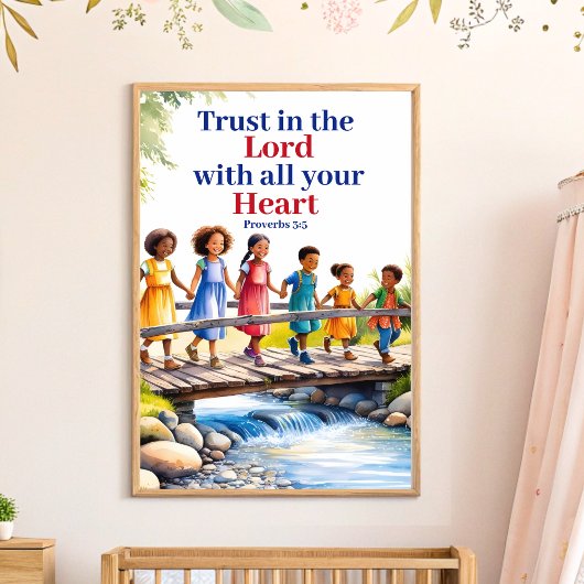 Vertrouw op de Christelijke kunst van de kinderkam Poster