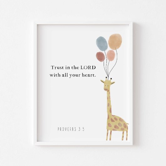Vertrouw op de heer giraffe met ballonnen poster