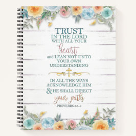 Vertrouw op de Heer met bloemen op hout Notitieboek