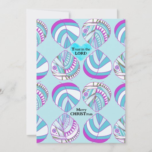 Vertrouw op de Lord Fish Leaves Paarse Sky Christm Feestdagenkaart (Voorkant)