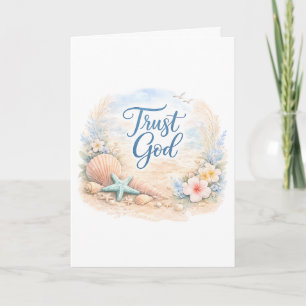 "Vertrouw op God" Kuststrand Aquarel Christelijk Kaart