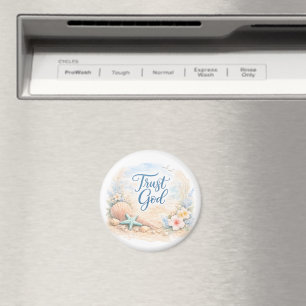 "Vertrouw op God" Kuststrand Aquarel Christelijk Magneet