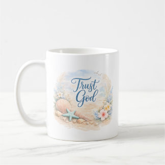 "Vertrouw op God" Kuststrand Aquarel Christen Koffiemok
