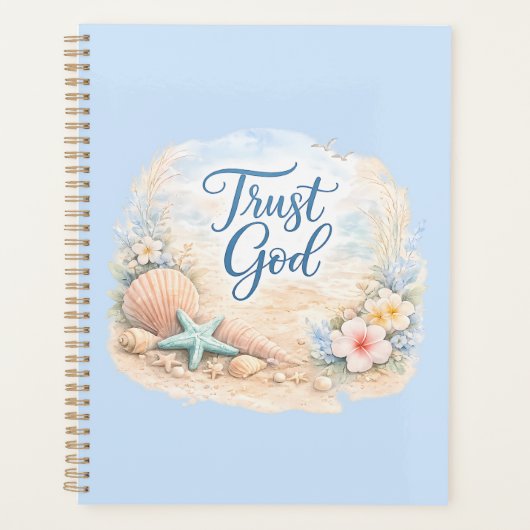 "Vertrouw op God" Kuststrand Aquarel Christen Planner (Voorkant)