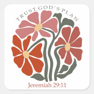 Vertrouw op Gods plan met Bible Verse Wildflower Vierkante Sticker