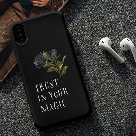 Vertrouw op je Magic Quote Black Roos Case-Mate iPhone Case