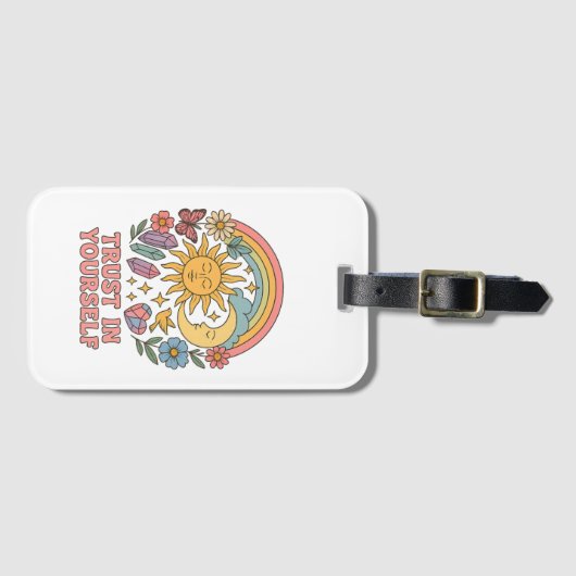Vertrouw op jezelf - Retro Psychedelic Sun & Moon Bagagelabel (Voorkant (horizontaal))