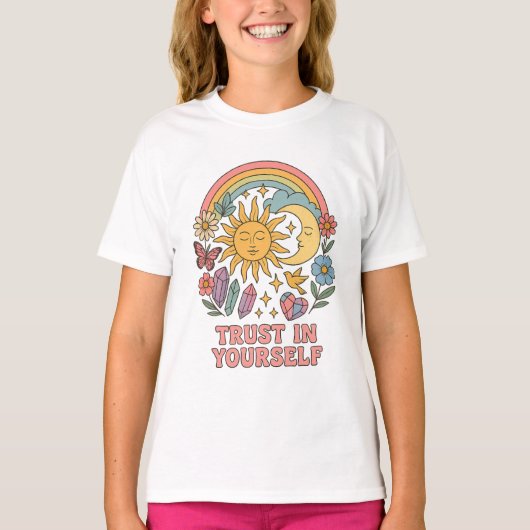 Vertrouw op jezelf - Retro Psychedelic Sun & Moon T-shirt (Voorkant)