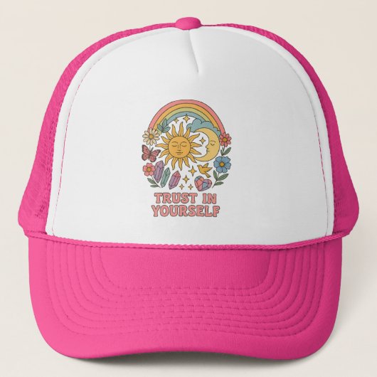 Vertrouw op jezelf - Retro Psychedelic Sun & Moon Trucker Pet (Voorkant)