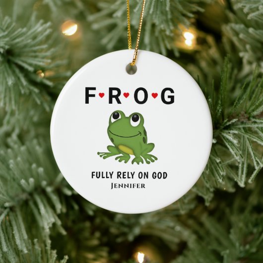 Vertrouw volledig op God Frog Hearts gepersonalise Keramisch Ornament (Boom)