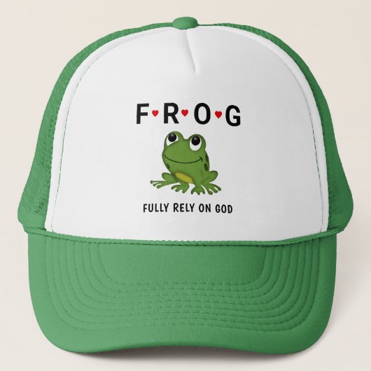 Vertrouw volledig op God Frog Hearts Trucker Pet (Voorkant)