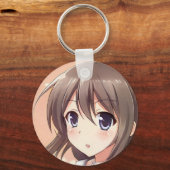 Vertrouwd meisje met anime bruin haar blauwe ogen  sleutelhanger (Voorkant)