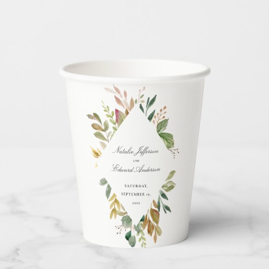 Vertrouwde bruine en goudbruingebladerte papieren bekers (Achterkant)