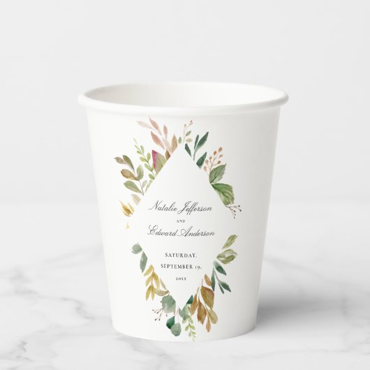 Vertrouwde bruine en goudbruingebladerte papieren bekers (Voorkant)