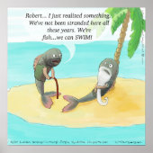 Vertrouwde vis op woestijneiland Funny Poster (Voorkant)