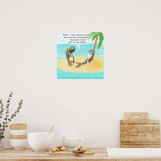Vertrouwde vis op woestijneiland Funny Poster (Keuken)