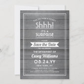 Vertrouwelijk met roestpartij Rustic Grey Faux Woo Save The Date (Voorkant)