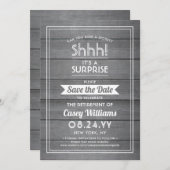 Vertrouwelijk met roestpartij Rustic Grey Faux Woo Save The Date (Voorkant / Achterkant)
