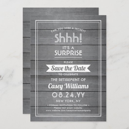 Vertrouwelijk met roestpartij Rustic Grey Faux Woo Save The Date (Voorkant / Achterkant)