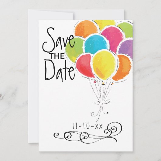 Vertrouwelijke ballonnen van de Partij van de gebo Save The Date (Voorkant)