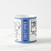 Vertrouwelijke Cartoon voor afvalverwijdering. Koffiemok (Center)