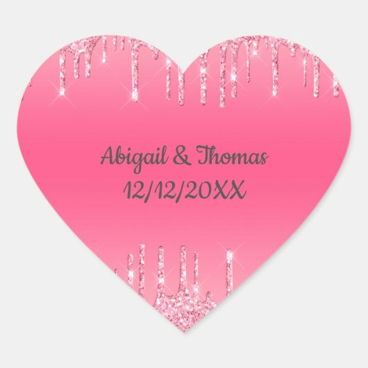 Vertrouwelijke namen Datum Roze Driping Glitter Tr Hart Sticker (Voorkant)