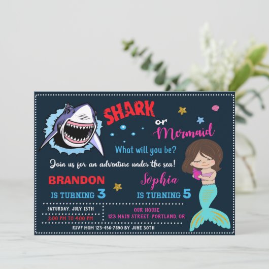 Vertrouwelijke Zeemeermin of haai Uitnodiging onde (Staand voorkant)