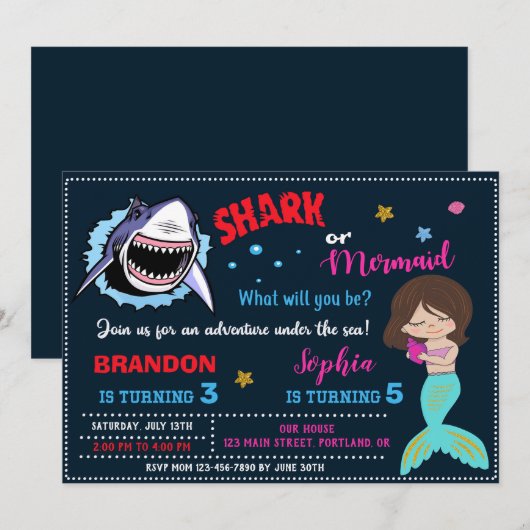 Vertrouwelijke Zeemeermin of haai Uitnodiging onde (Voorkant / Achterkant)