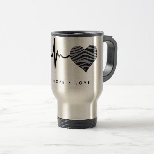Vertrouwen, hoop en liefde reismoes met zebra hart reisbeker (Voorkant rechts)