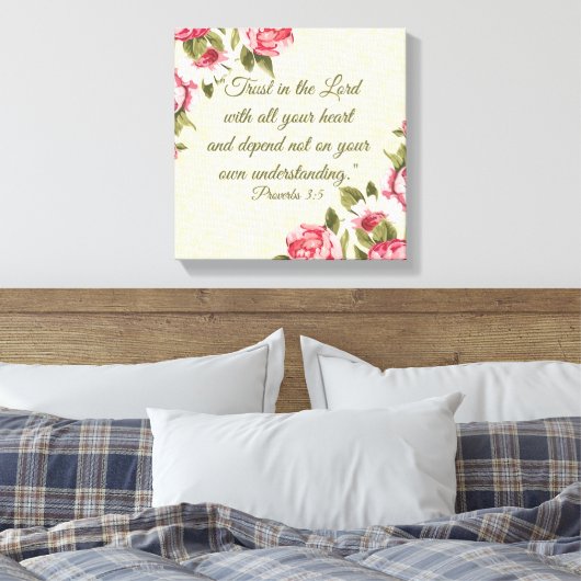 "Vertrouwen in de Heer" Proverbs met roze rozen Canvas Afdruk (Insitu (Slaapkamer))