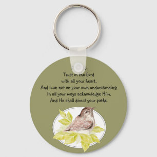 Vertrouwen in de Heer Schrift met Waterverf Bird Sleutelhanger