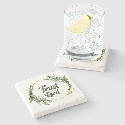 Vertrouwen in de Lord Leaves Wreath Stone Onderzet Stenen Onderzetter (Zijkant)