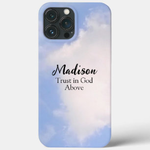 Vertrouwen in God Blue Sky Aangepaste Naam Inspire Case-Mate iPhone Case