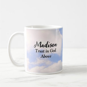 Vertrouwen in God Blue Sky Aangepaste Naam Inspire Koffiemok