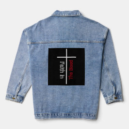 Vertrouwen in het Christelijke bloedwitte kruis Denim Jacket