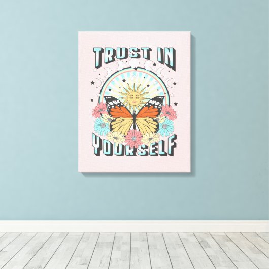 Vertrouwen in jezelf | Heelzon en vlinder Canvas Afdruk (Insitu (Houten vloer))