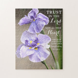 Vertrouwen in Lord Proverbs 3:5 Paarse Iris Floral Legpuzzel