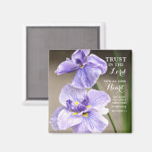 Vertrouwen in Lord Proverbs 3:5 Paarse Iris Floral Magneet (Voorkant / Achterkant)