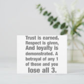 vertrouwen , loyaliteit , respect voor gezegde briefkaart (Staand voorkant)